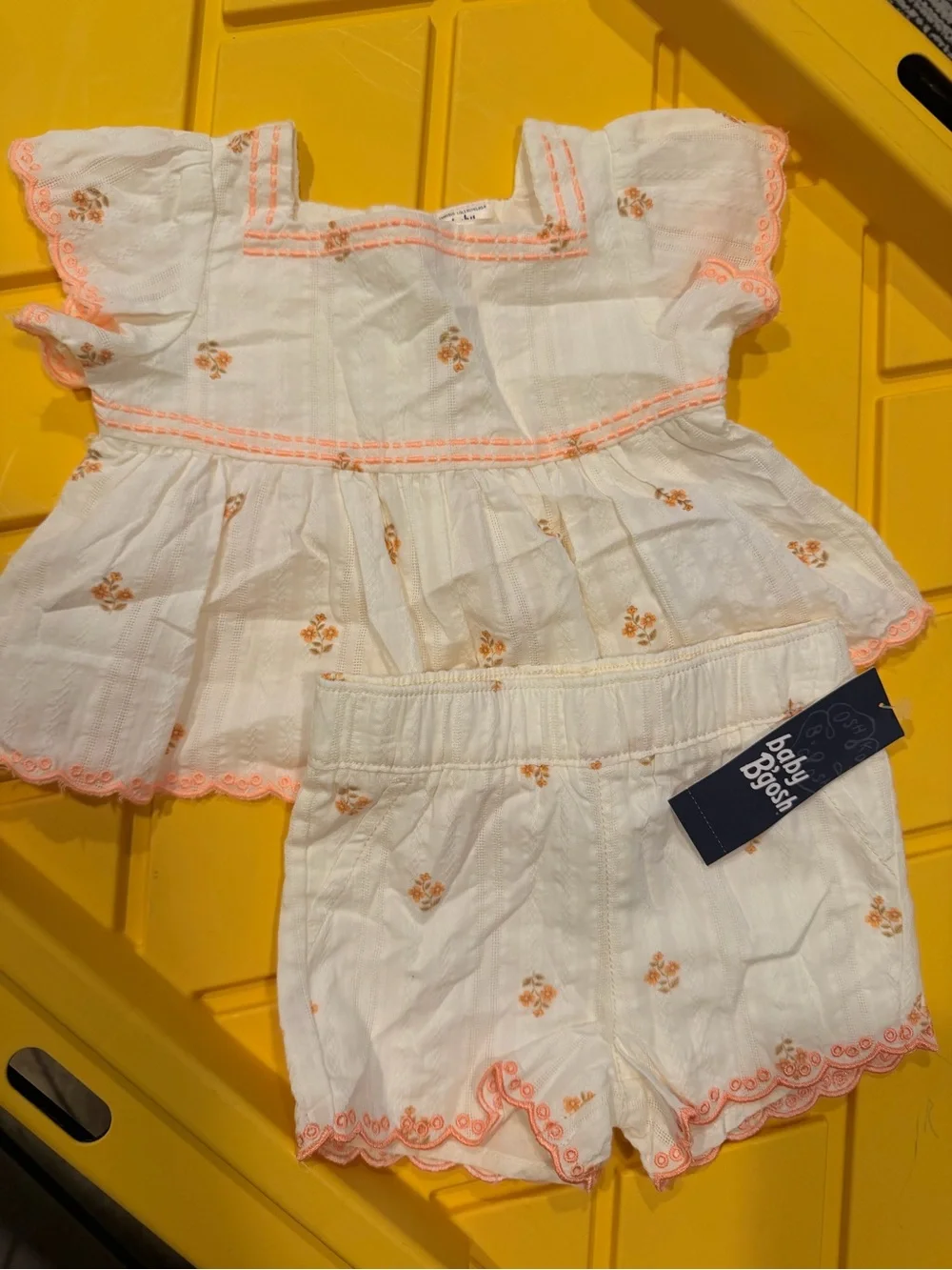 Baby B’Gosh Girls Top & Shorts Set with Peach Embroidery